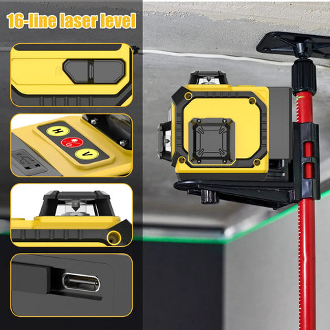 Self Leveling 360 Degree Laser Level With Tripod And Remote Four 360 Degree Cross Line Lasers For Tile Flooring And Construction Pro Grade All In One Line Laser Level Kit With Under 1mW Power Output And Two Batteries on red tripod