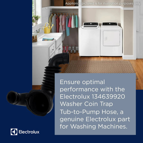 Black Coin Trap Tub To Pump Hose Replacement 134639920 with washer in modern laundry room background