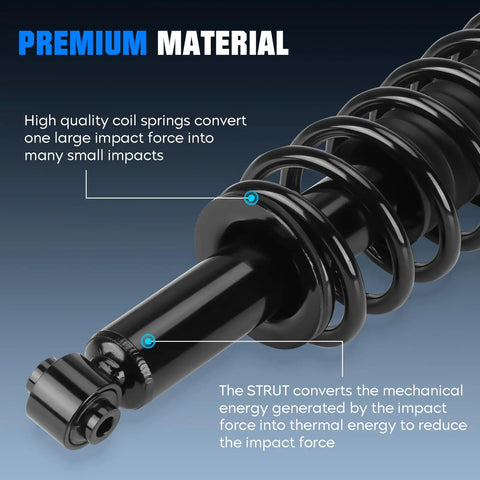Close-up of Beefed-Up Rear Complete Coil Spring Strut Kit With Hydraulic Shock Absorbers details for Jeep, Compass, Dodge.