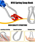 Heavy Duty Beefy Spring Snap Hook Carabiner Clip 4 Inch Quick Link Steel M10 Three Eighths Zinc Galvanized with rope attachment