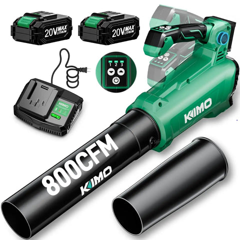Cordless Leaf Blower With Battery And Charger, 800 CFM At 300 MPH, Three Speed With Visual Panel, includes batteries and tubes