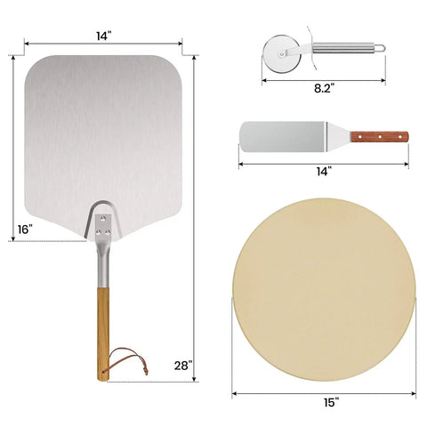 Pizza Stone Set For Oven And Grill 15 Inch Round Cordierite Stone With 14 By 16 Inch Pizza Peel Stainless Steel Spatula Cutter