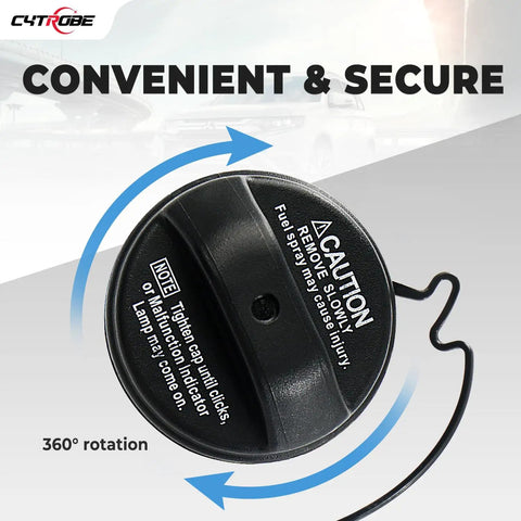 Toyota Fuel Tank Filler Cap Replacement For 2002 To 2009 Corolla Camry Sienna Solara with black click lock and 360° rotation.
