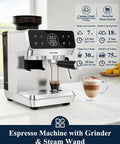 Twenty Bar Bean To Cup Espresso Machine With Built In Conical Burr Grinder Delivering Forty Four Precision Grind Settings And A Clever Touchscreen Interface For Game Changing Daily Latte Creations At Home on a kitchen countertop.