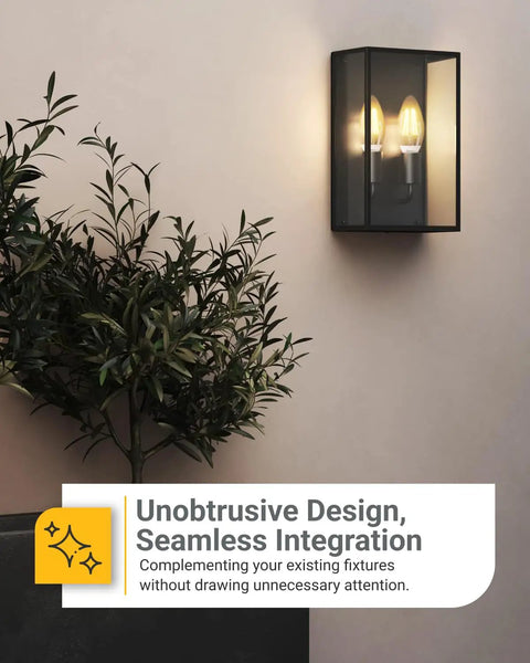 Wall-mounted light fixture with Six Pack Dusk To Dawn LED B11 Filament Candelabra Bulbs For Outdoor Porch Lighting with E12 base