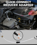 Using 200cc Fluid Extractor Syringe Oil Pump With 23 Inch Flexible Hose on car engine for fluid transfer.