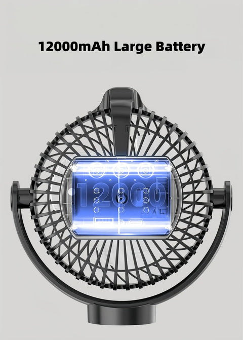 Front view of Two Pack Magnetic Cruise Fans With LED Display And 12000mAh Battery Pack Battery Operated Magnetic Mount Timer And Lighting