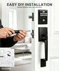 Installation of Top Shelf Keyless Entry Door Lock With Durable Handle Kit And Bright Backlit Keypad on a white door.