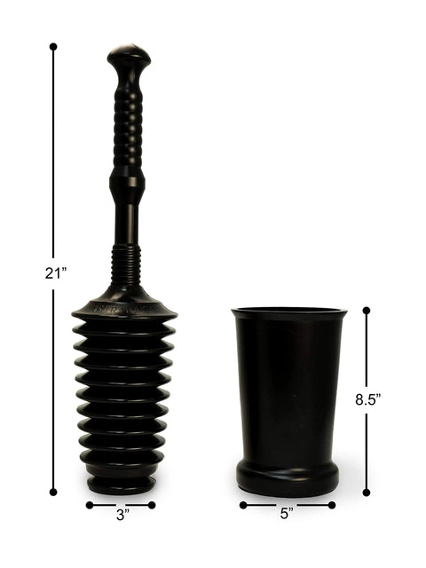 Heavy Duty Toilet Plunger Kit With Tall Bucket Black Air Release Valve And 8 Cup Water Displacement for Quick Unclogging