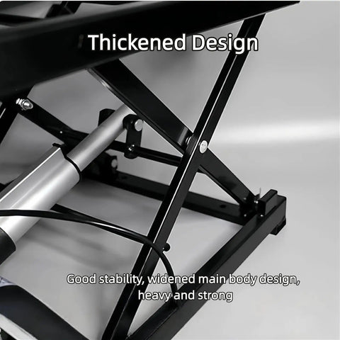 Close-up of Slick Performance Electric Scissor Lift Table's thickened steel design, showcasing stability and strength.