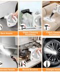 Powerful Portable Handheld Steamer Shooting Scalding Vapor To Wreck Stubborn Pan Grease And Baked On Filth On Tile Linoleum And Fabric Seats With 14 Heavy Duty Tools For No Sweat Scrubbing And Spotless Shine, showcasing various nozzles and accessories.