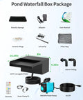 8 Inch Pond Waterfall Spillway With RGB LED Lights And 660 GPH Pond Pump App Remote Control Stainless Steel Spillway package contents