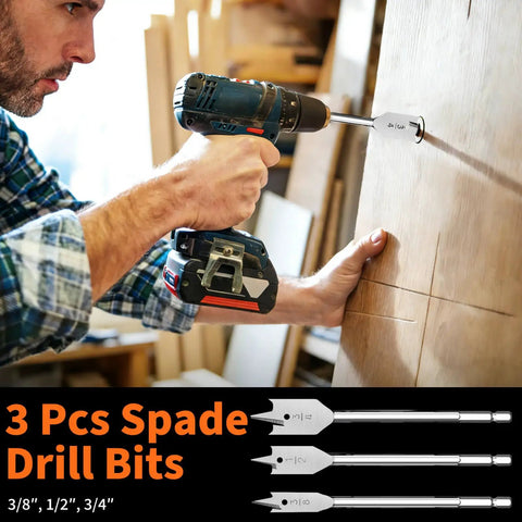 Man using The Ultimate 350 Piece Drill Bit Set For Home Repair And Furniture Assembly Packed With Masonry Bits Driver Bits on wood.