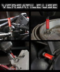 EZARC 10-piece diamond-tip screwdriver bit set in red with 1/4 inch hex shank, shown in four views.