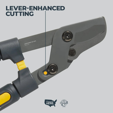 Heavy Duty Extendable Lopper With 25 To 37 Inch Telescoping Handles, Lever Action Bypass Blade close-up showing screws and joints