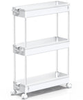 Slim 3 Tier Rolling Storage Cart With Removable Shelves, The Ultimate Space Saver For Kitchen, Bathroom, Laundry Or Office, A Compact Mobile Shelving Unit That Slips Into Narrow Spaces, White