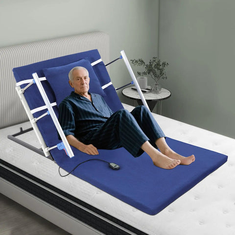 Super Smooth Electric Lifting Bed Backrest With Foldable Armrests And Power Adjustable Wedge Mattress For Elderly Patients To Sit Or Sleep in blue