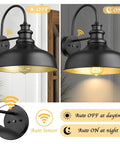 Dusk To Dawn Sensor Farmhouse Barn Light, No Fuss Auto On Off Outdoor Wall Lantern For Porch Patio Garage shown with on/off modes