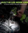 Using Cordless Half Inch Impact Wrench Kit With 400 Nm Torque, 20V Brushless Motor in dark area with built-in LED light