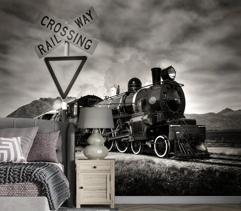 Dope Old Steam Locomotive Wall Mural Peel And Stick 90 By 67 Inches Four Panels Premium Vinyl Matte Finish Easy Install No Overlap