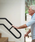 Outdoor Wall Mount Handrail Grab Bar For 1 To 3 Step Stairs, 25.8 Inch Black Steel Safety Rail with frost finish, in use