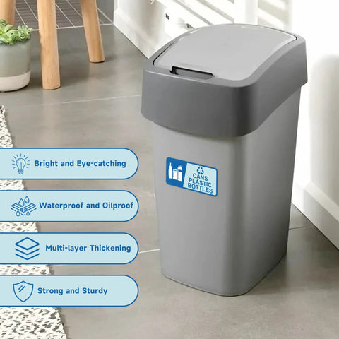 Two Pack Recycle Sign Stickers For Trash Cans, Waterproof Fade Resistant Vinyl Labels For Bottles And Cans, Self Adhesive, Perfect For Home Office School Shop Public Areas, 7.3 By 3.3 Inches