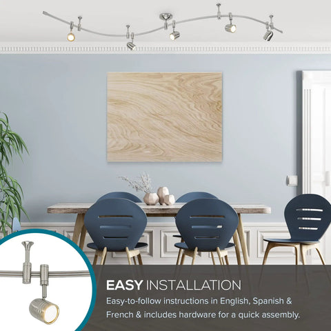 96 Inch Brushed Nickel LED Flex Track Ceiling Light 5 Light Adjustable Track Fixture for Kitchen and Living Room