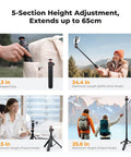Mini Selfie Stick Tripod Stand With Five Adjustable Levels And 360 Degree Ball Head Pocket Tripod With Cold Shoe, setup views