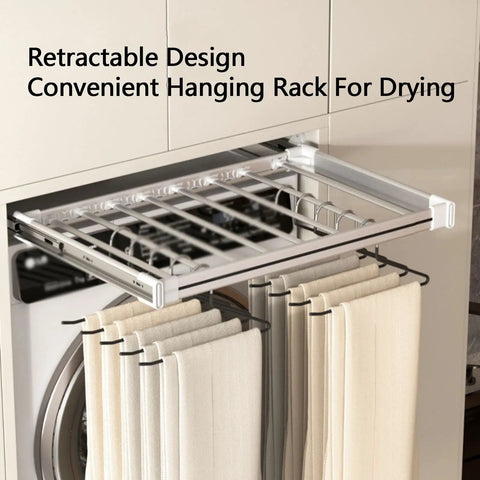 Adjustable Pull Out Trouser Rack For Wardrobe Hidden Clothes Drying Rack Above Washing Machine in aluminum frame