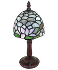 Lotus of Monet's Garden Petite Tiffany Style Table Lamp 12 Inch full color glass shade, pale blue, green, pink glow, water lily decor