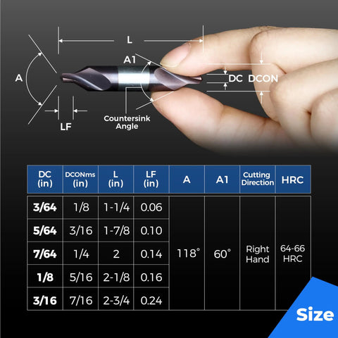 Rugged M35 Cobalt Center Drill Bit With TiAln Coating For Nailing Precise Starter Holes In Stainless Steel Cast Iron And Copper Number 3 Size specifications showing dimensions and angles.