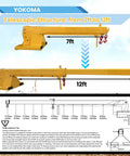 Heavy Duty Forklift Jib Boom Mobile Crane with adjustable 7ft to 12ft telescopic reach for lifting heavy loads.