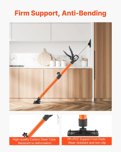 Sturdy Telescopic Support Pole For Cabinets, 2-Pack Steel Third Hand Tool adjustable 21 to 45 inches in kitchen setting.