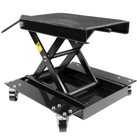 Center Scissor Lift Motorcycle Floor Jack With Wheel Cart Dolly Table Stand 1100 Lbs Capacity Built For Street Bikes And Cruisers