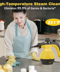 Heavy Duty Handheld Steam Cleaner For Deep Kitchen And Bath Scrubbing with high-pressure steam wand at 221°F in kitchen.