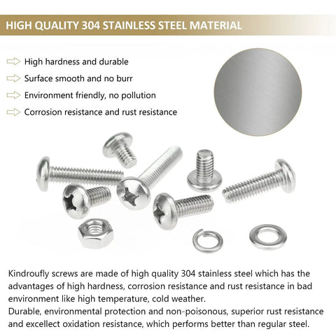 Stainless Steel M6 Pan Head Machine Screw Kit With Nuts And Washers, 102-Piece Assortment In 10/12/16/20/25/30/35mm Phillips Screws, Includes Spring And Flat Washers, Fully Threaded 304 Grade For Home Repairs.