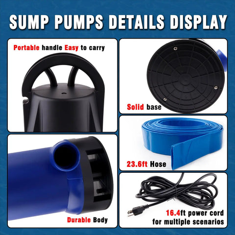 1.5HP Sump Pump Beast With 4000GPH High Flow Clean And Dirty Submersible Water Pump parts and specifications display