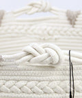 Close-up of cotton rope detail on Huge Boho Blanket Basket 22 By 22 By 16 Inches Cotton Rope Storage Hamper For Throws