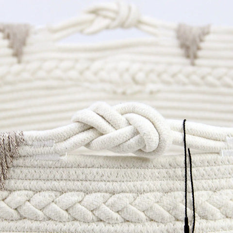 Close-up of cotton rope detail on Huge Boho Blanket Basket 22 By 22 By 16 Inches Cotton Rope Storage Hamper For Throws