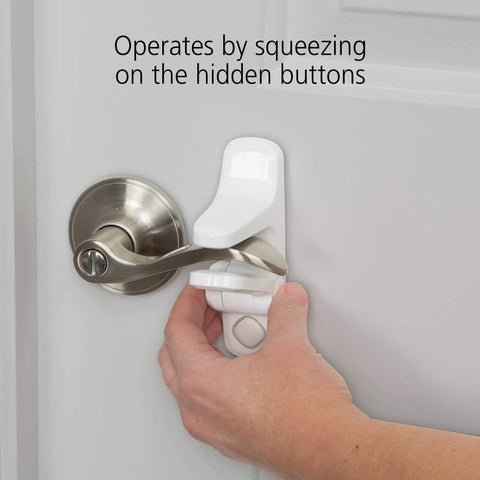 Hand installing Outsmart Lever Handle Lock 2 Pack White Easy Install Kidproof Door Safety for Lever Handles, Fits Most Levers