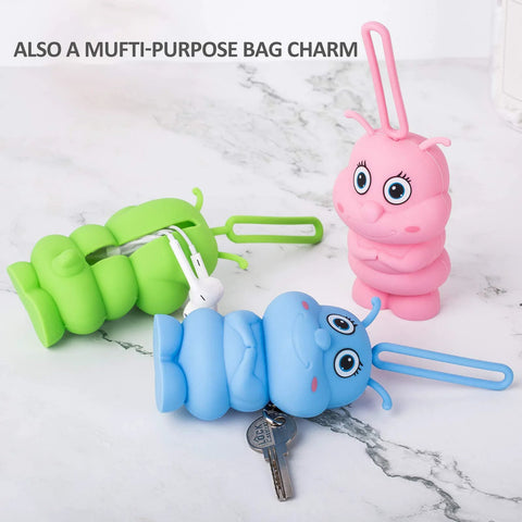 bqover portable microfiber cleaning cloth bag charm with silicone keychain; pink 8x8in, part of 3-pack (pink/blue/green)
