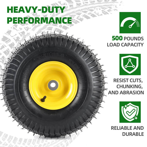Exact Replacement Front Tire And Wheel Set 15x6-6 Tubeless For John Deere Riding Mowers And Lawn Tractors front view