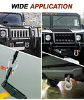 Heavy Duty Five Eighth Inch D Ring Shackles Three Point Two Five Ton Working Load Limit Clevis Shackle With Three Quarter Inch Alloy Screw Pin Two Pack For Off Road Jeep Trailer Towing Orange shown on jeep bumpers and towing application.