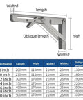 Diagram of Two Pack Beefy Triangle Folding Angle Brackets with measurements for heavy duty shelf supports