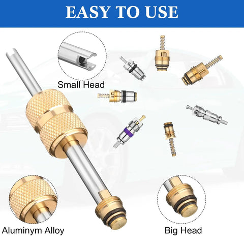 Air Conditioning Valve Core Kit With 270 O Rings, 60 Gasket Seals, 77 Dust Caps and 39 Valve Cores for R12 R134a Systems shown with tools.