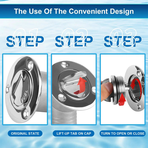 Steps to use 1-1/2 Inch Boat Gas Deck Fill Filler With Keyless Cap, Stainless Steel Marine Deck Filler For Boats And Yachts.