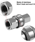 Front view of stainless steel 3/8 in NPT quick connector kit with male and female ends and knurled nut.