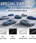 Display of BMW cars with colors like Alpine White 300, Jet Black, Mineral White, Black Sapphire for accurate touch up paint matching.