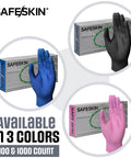 Safeskin Ultralight nitrile gloves, 2.0 mil, X-Large, black/blue/pink, powder-free, latex-free, 100- and 1000-count boxes