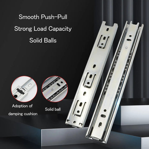 Full Extension Drawer Slides With Quiet Ball Bearing Tracks, Heavy Duty Side Mounted Rails For Dressers And Cabinets, Smooth Glide And Cushions, Noiseless Operation For Kitchen Wardrobes And More - close-up view